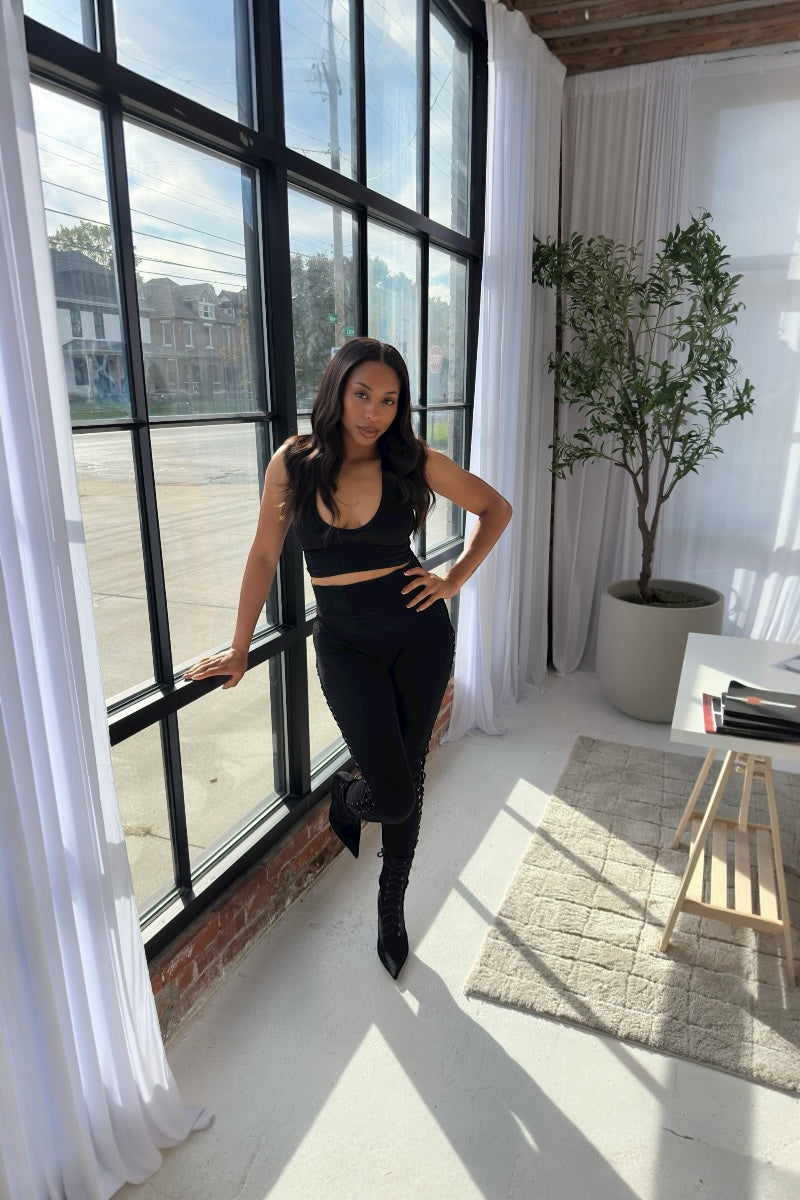 Noir Lace Up Pant Set