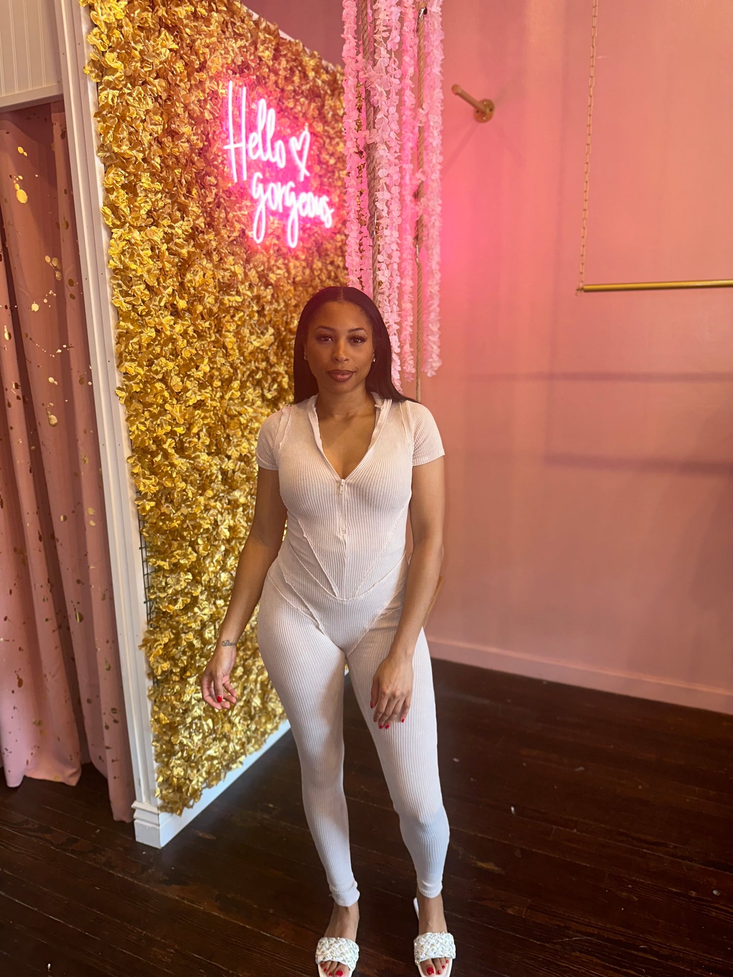 Cream washed jumpsuit