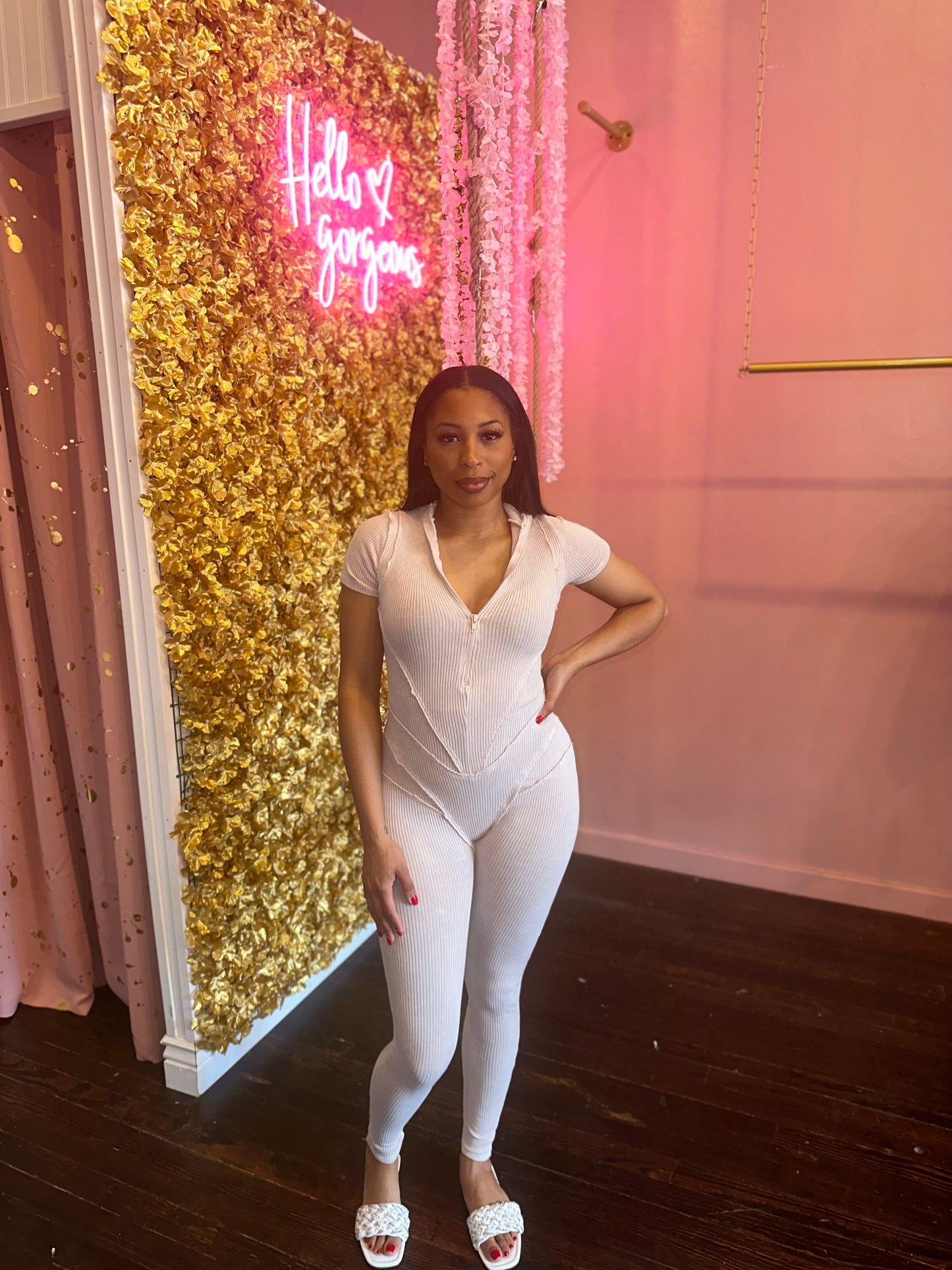 Cream washed jumpsuit
