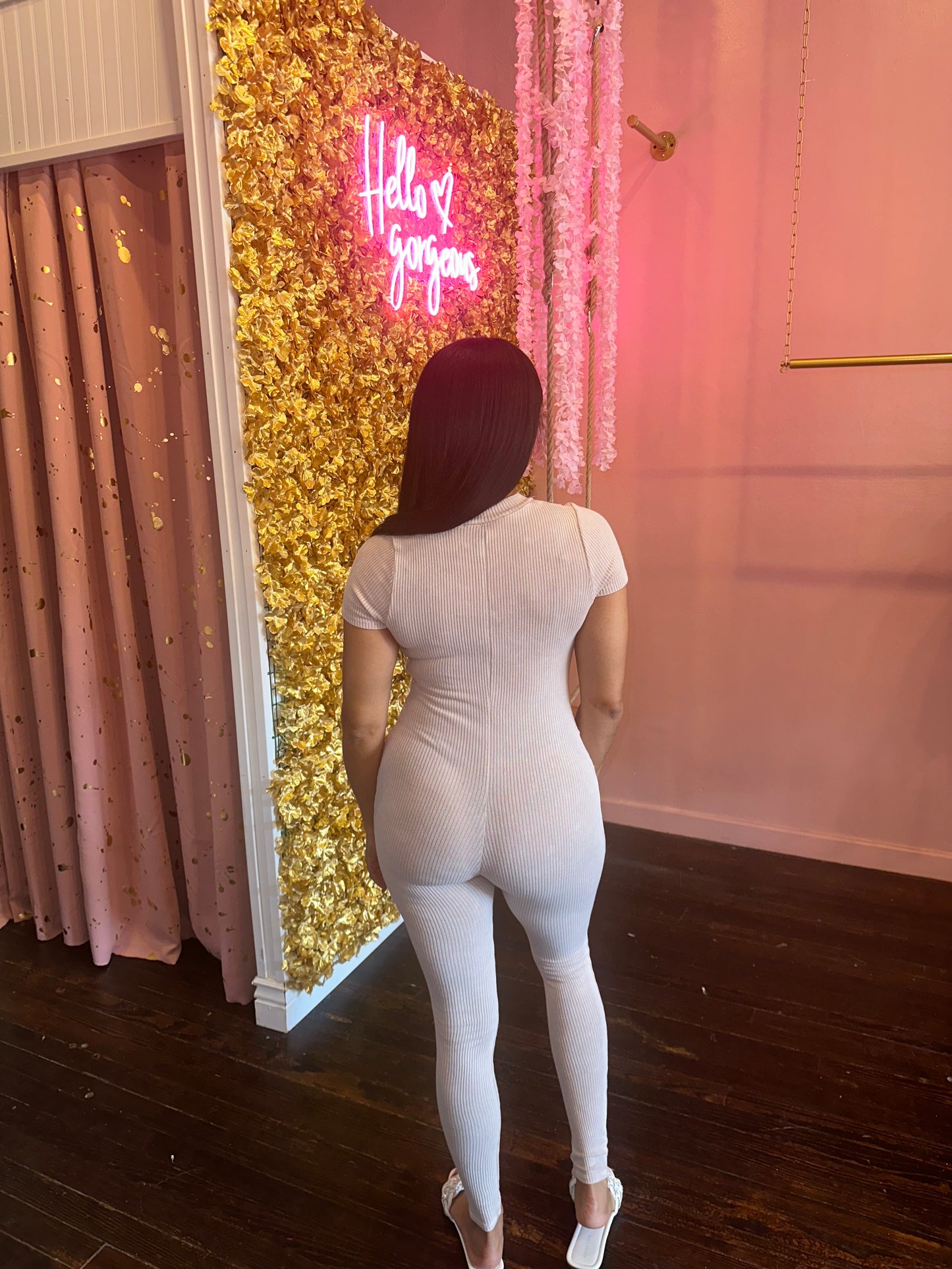 Cream washed jumpsuit
