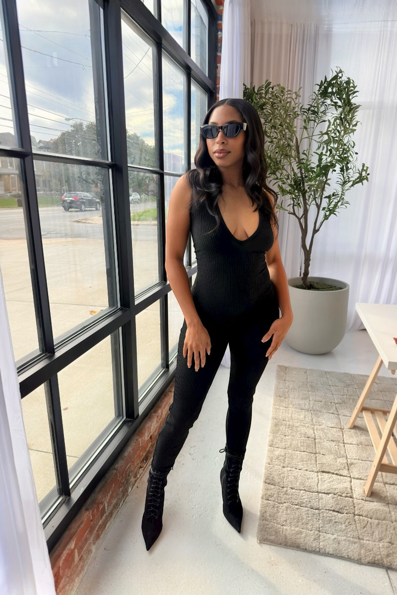 Black Lace Up Jumpsuit