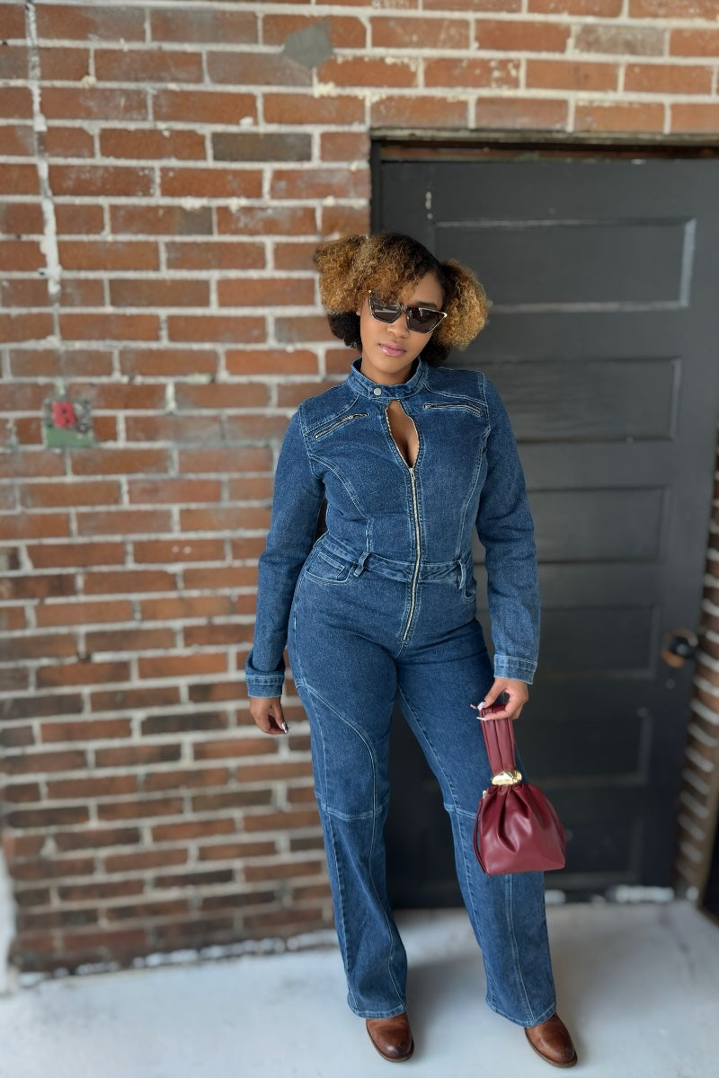 ￼ Dark Wash Denim Jumpsuit￼