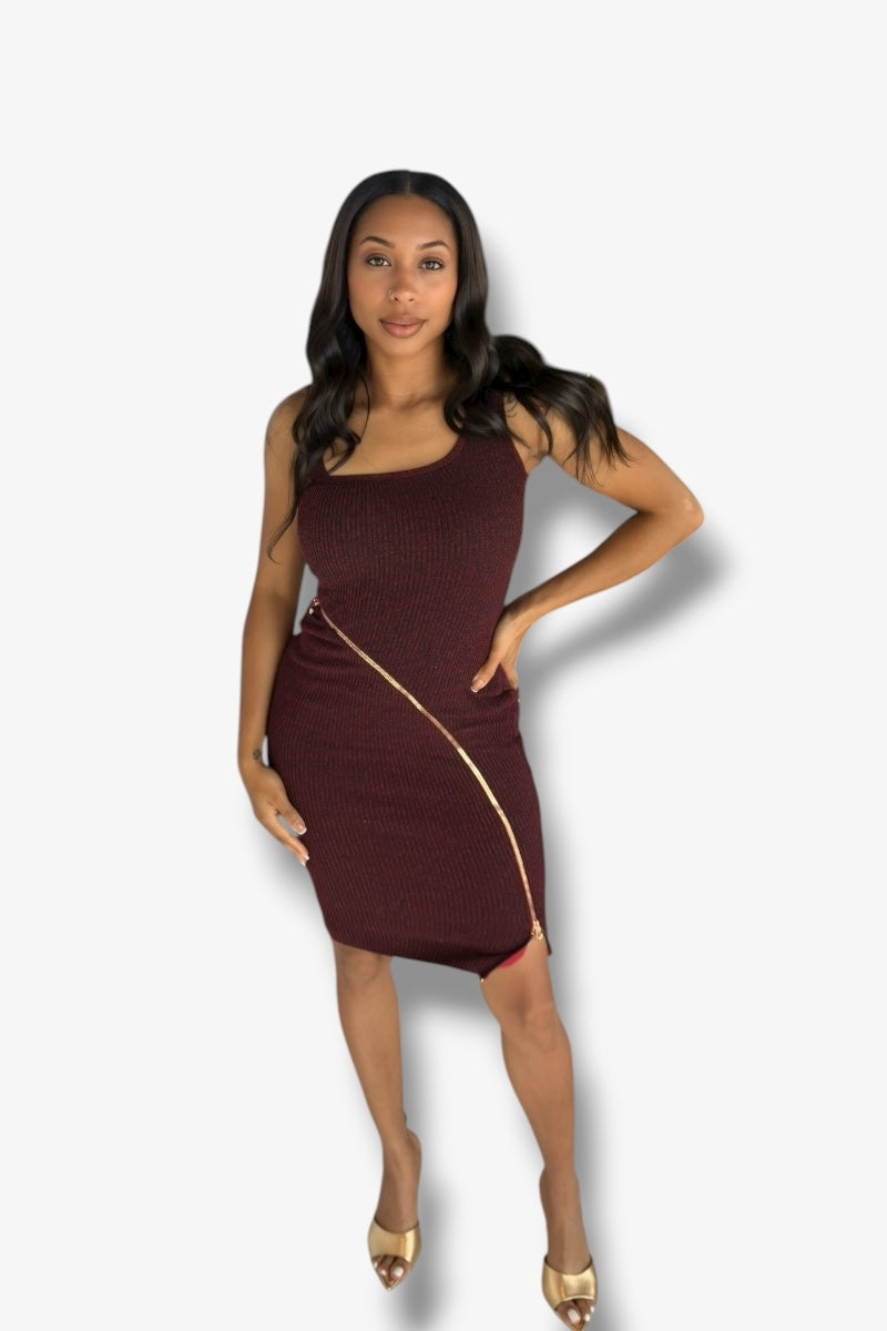 Burgundy Zip Midi Dress