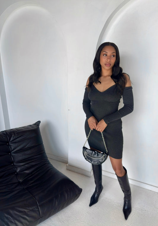 Charcoal Ribbed Mini Dress