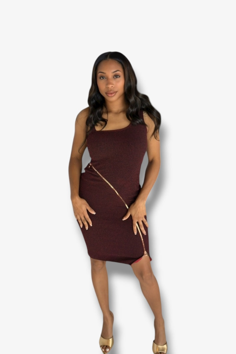 Burgundy Zip Midi Dress