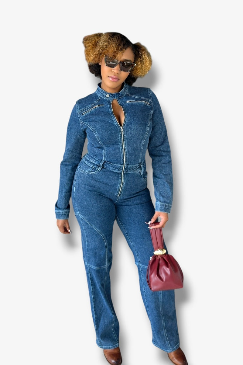 ￼ Dark Wash Denim Jumpsuit￼