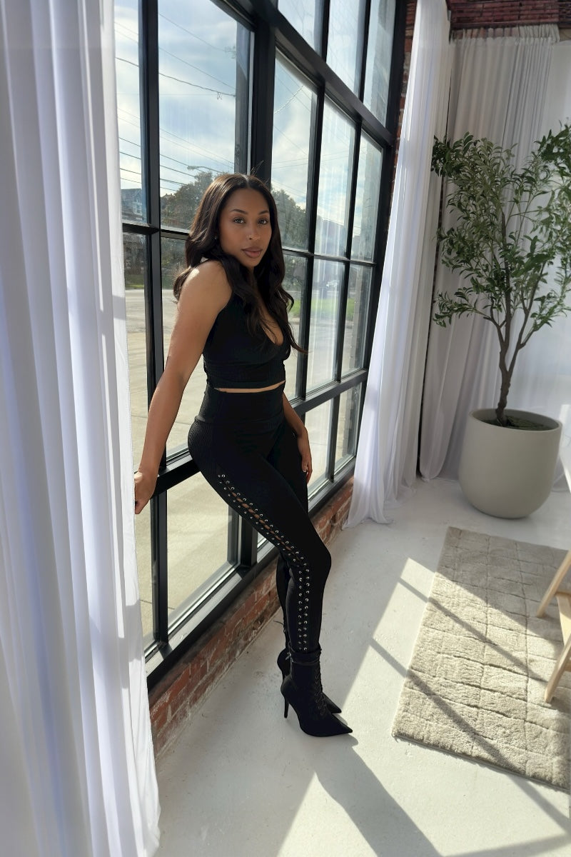Noir Lace Up Pant Set
