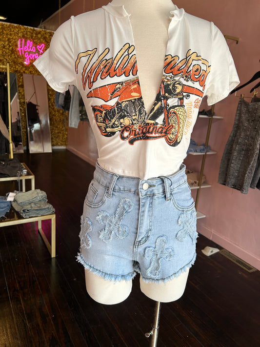 Light Washed Cross Patch Shorts