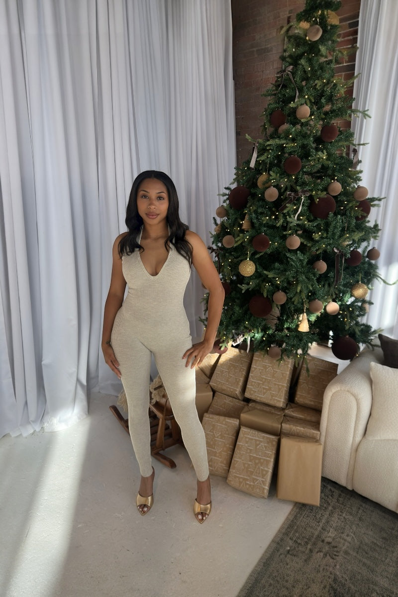 Nude Lace Up Jumpsuit