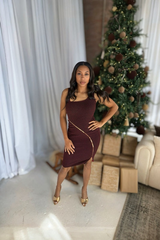 Burgundy Zip Midi Dress