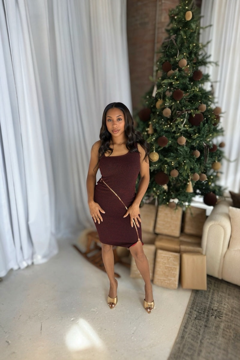 Burgundy Zip Midi Dress
